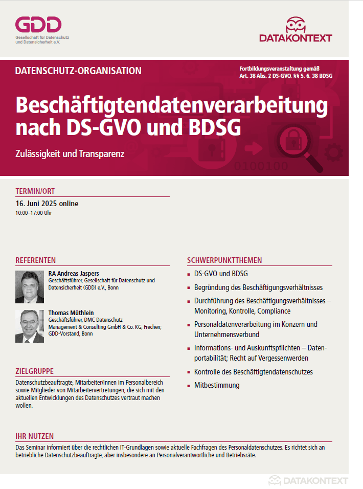 Beschäftigtendatenverarbeitung nach DS-GVO und BDSG