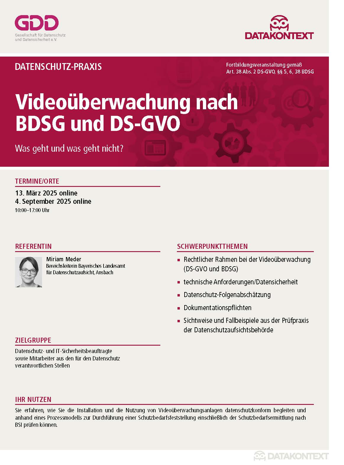 Videoüberwachung nach BDSG und DS-GVO
