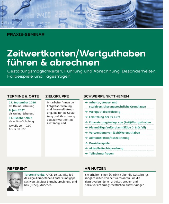 Zeitwertkonten/Wertguthaben führen & abrechnen