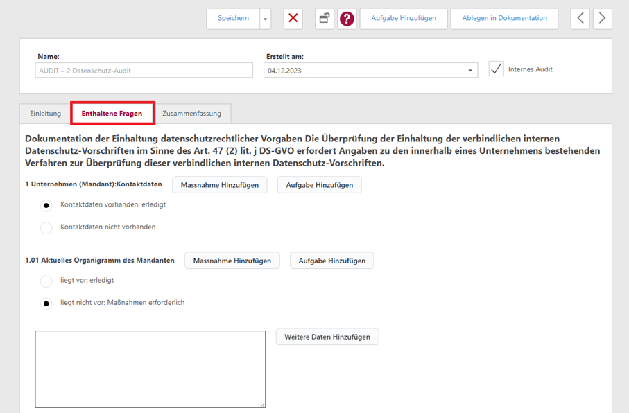 Audit-Manager Ansicht 1