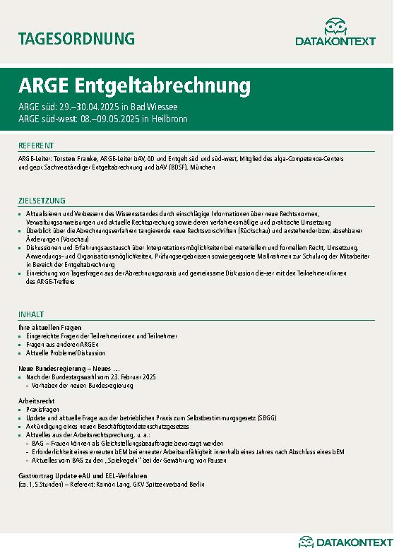 Arbeitsgemeinschaft (ARGE) Entgeltabrechnung süd-west