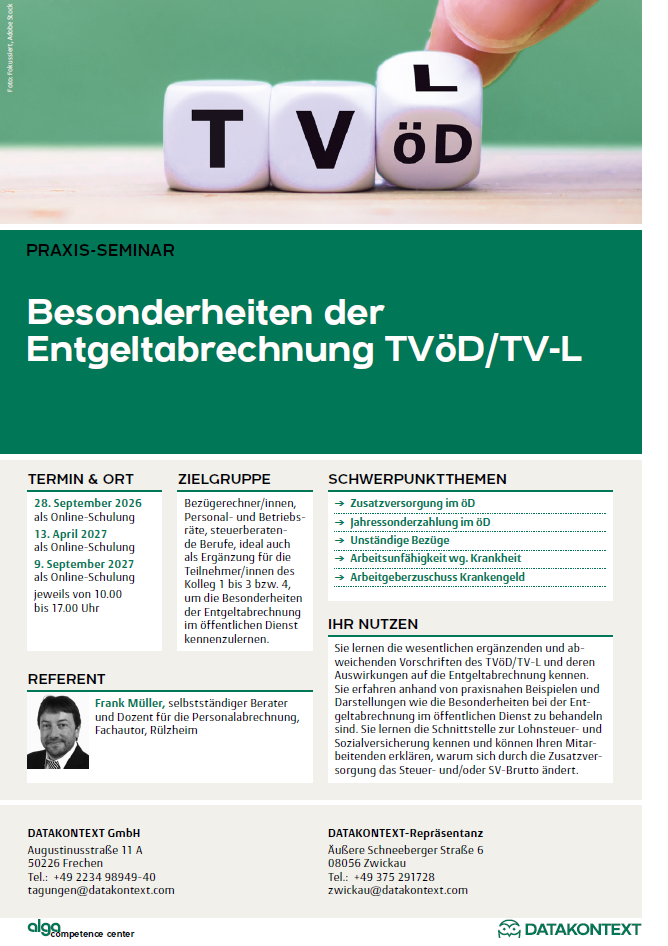 Besonderheiten der Entgeltabrechnung TVöD/TV-L