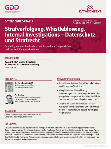 Strafverfolgung, Whistleblowing, Internal Investigations - Datenschutz und Strafrecht