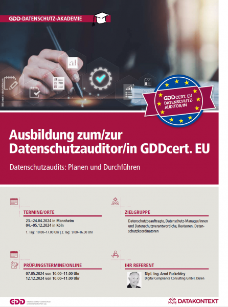 Ausbildung zum/zur Datenschutzauditor/in GDD cert.