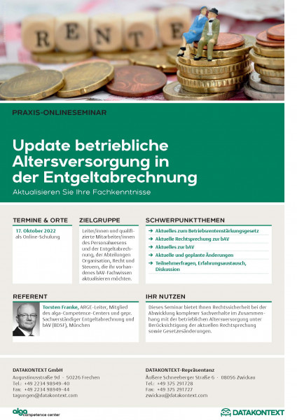 Update betriebliche Altersversorgung in der Entgeltabrechnung