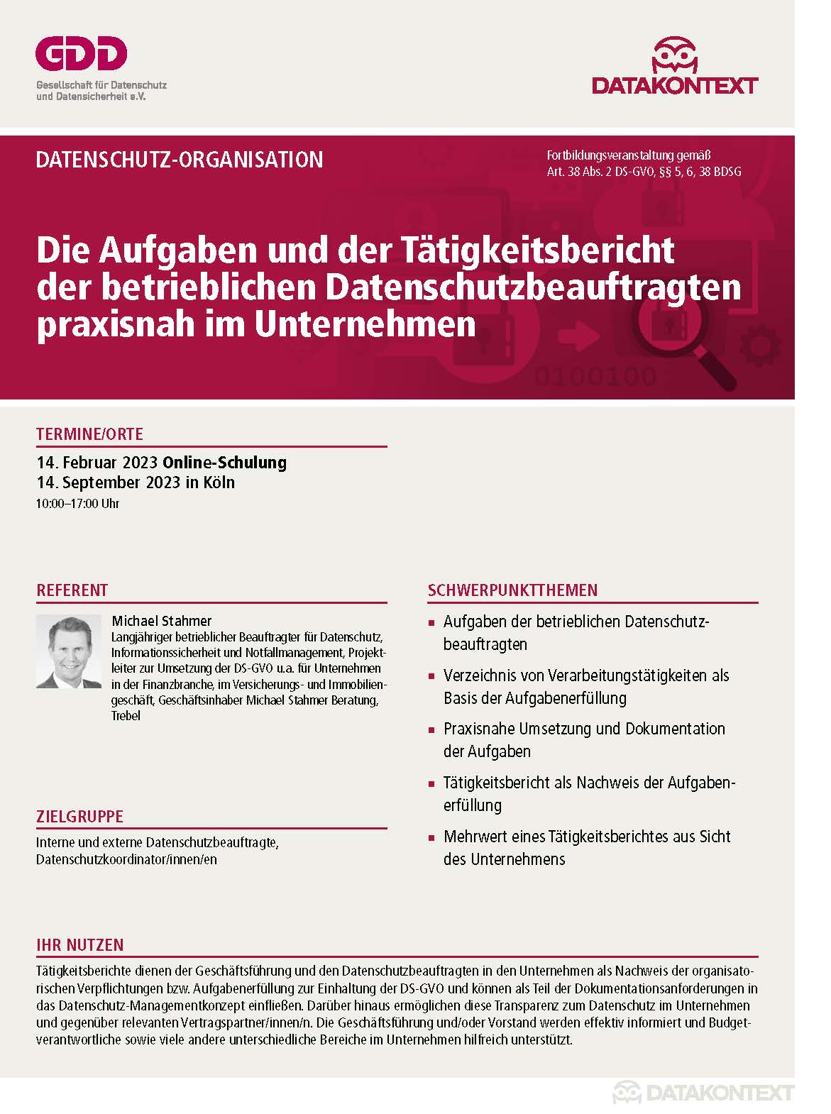 Die Aufgaben und der Tätigkeitsbericht des betrieblichen DSB praxisnah im Unternehmen