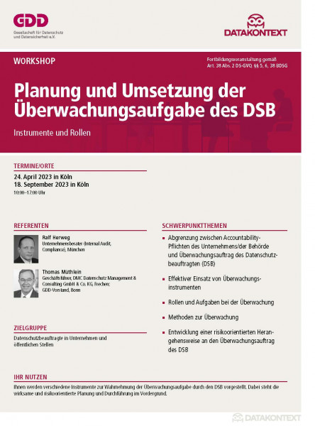 Planung und Umsetzung der Überwachungsaufgabe des DSB