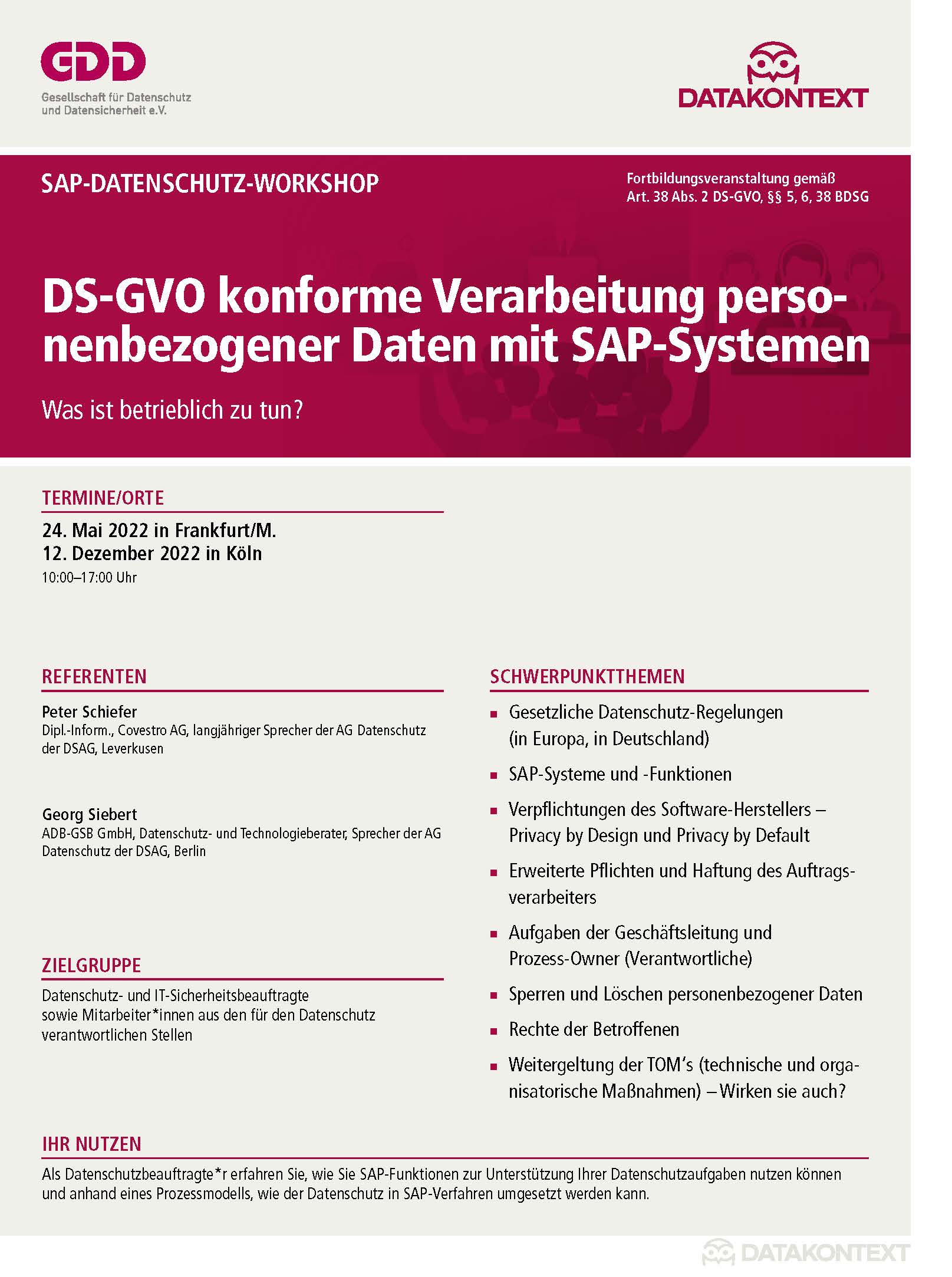 DS-GVO konforme Verarbeitung personenbezogener Daten mit SAP-Systemen
