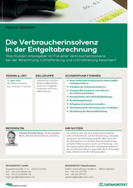 Die Verbraucherinsolvenz in der Entgeltabrechnung