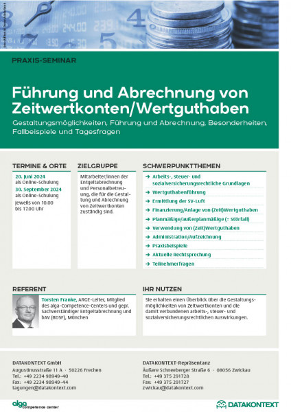 Führung und Abrechnung von Zeitwertkonten / Wertguthaben