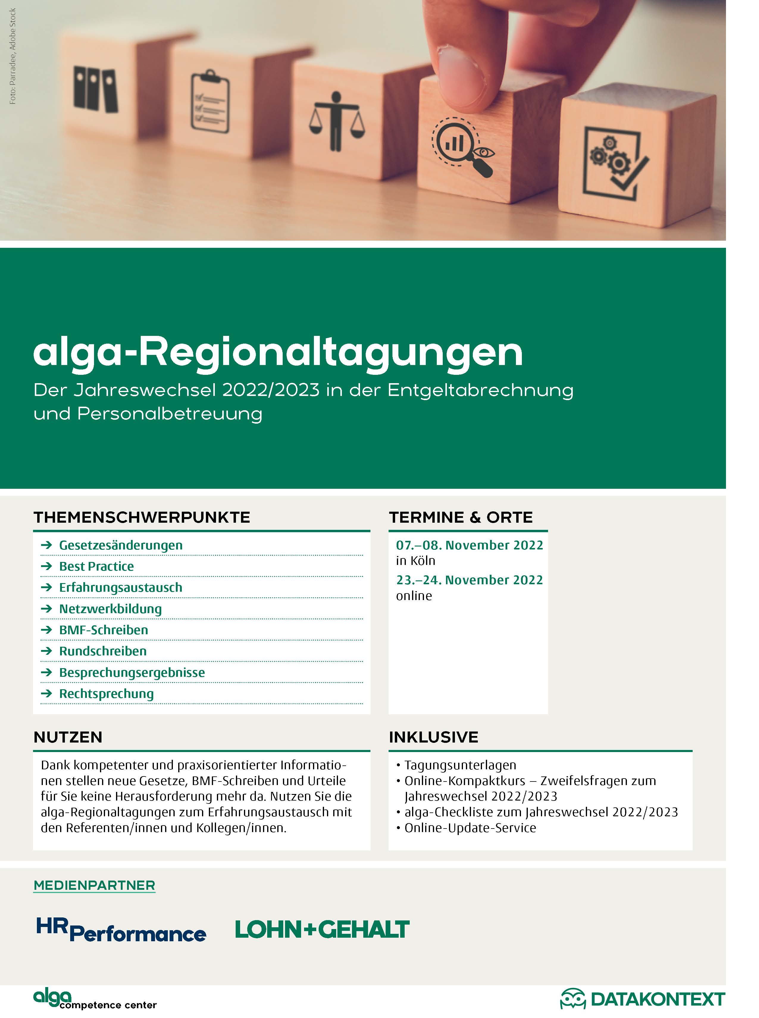 alga-Regionaltagungen - Der Jahreswechsel 2022/2023 in der Entgeltabrechnung und Personalbetreuung