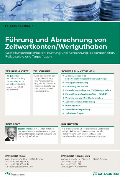 Führung und Abrechnung von Zeitwertkonten / Wertguthaben