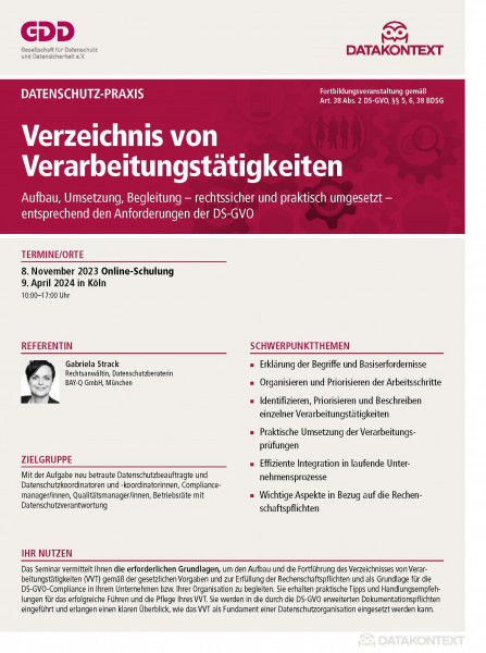 Verzeichnis von Verarbeitungstätigkeiten