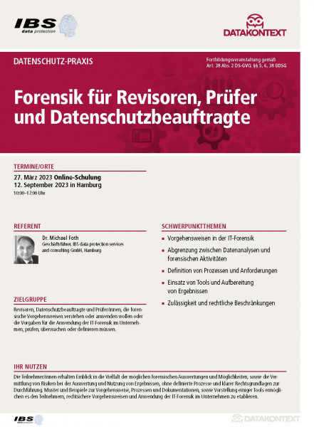 Forensik für Revisoren, Prüfer und Datenschutzbeauftragte