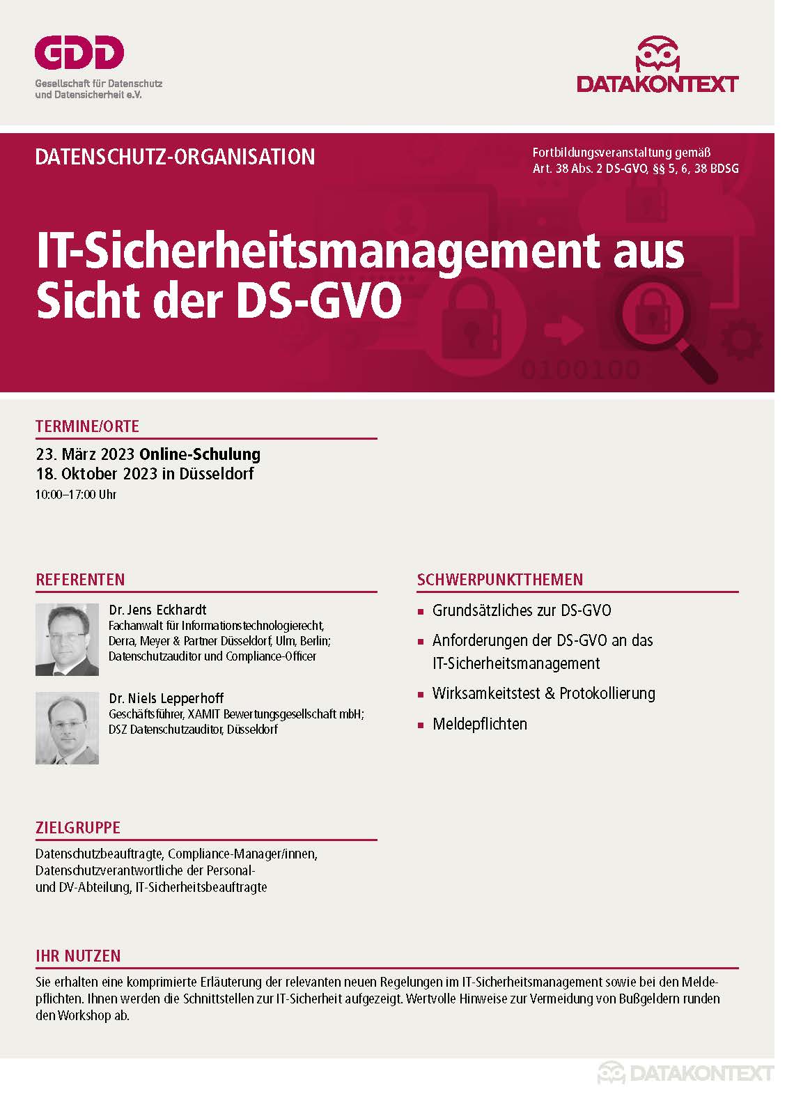 IT-Sicherheitsmanagement aus Sicht der DS-GVO