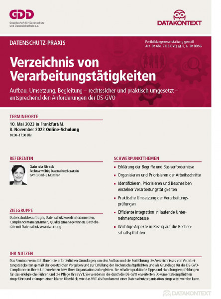 Verzeichnis von Verarbeitungstätigkeiten