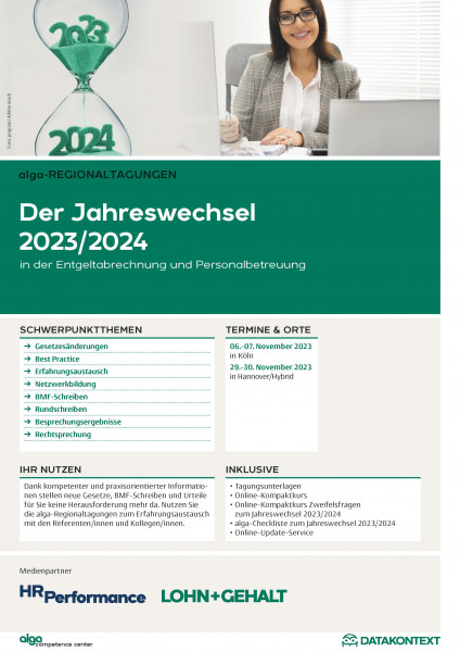 alga-Regionaltagungen - Der Jahreswechsel 2023/2024 in der Entgeltabrechnung und Personalbetreuung