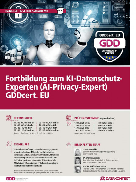 Fortbildung zum KI-Datenschutz-Experten (AI-Privacy-Expert) GDDcert. EU