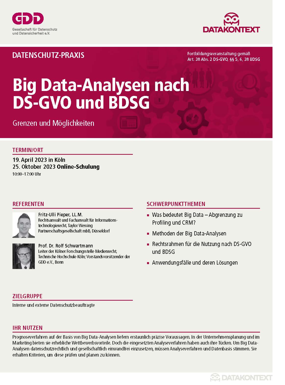 Big Data-Analysen nach DS-GVO und BDSG