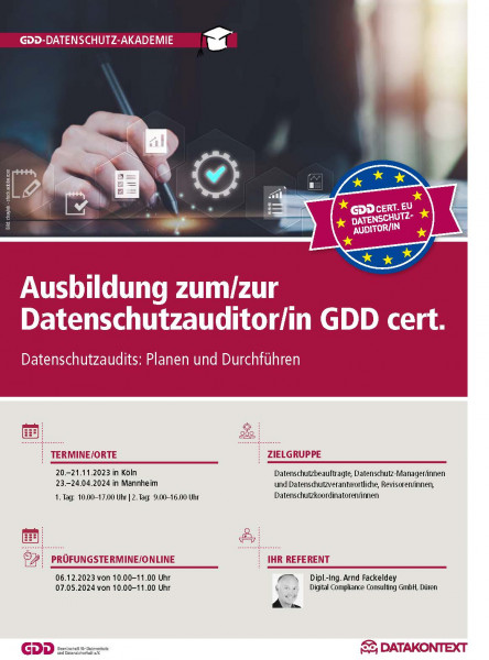 Ausbildung zum/zur Datenschutzauditor/in GDD cert.